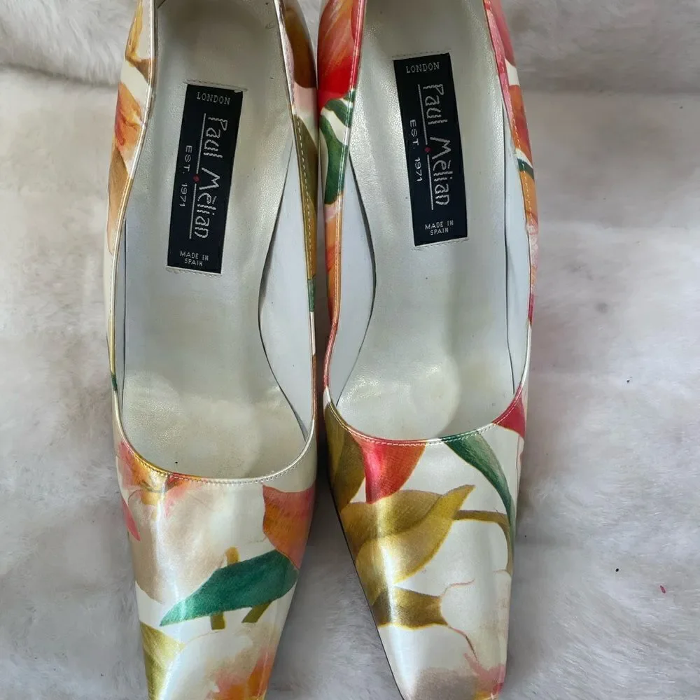 Paul Mèlian patent multi color marble prints slip on pumps square toe si…